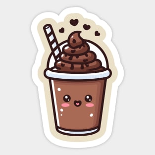 Kawaii Dark Hot Chocolate Milkshake with Chocolate Hearts | Design for Kawaii Food Lovers Sticker